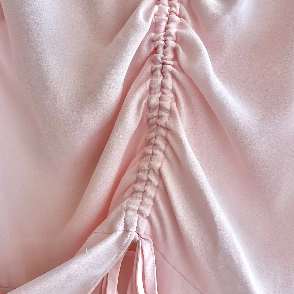 Belle Sky Ballerina Pink Ruched V-Neck Blouse, Size Medium - Image 16