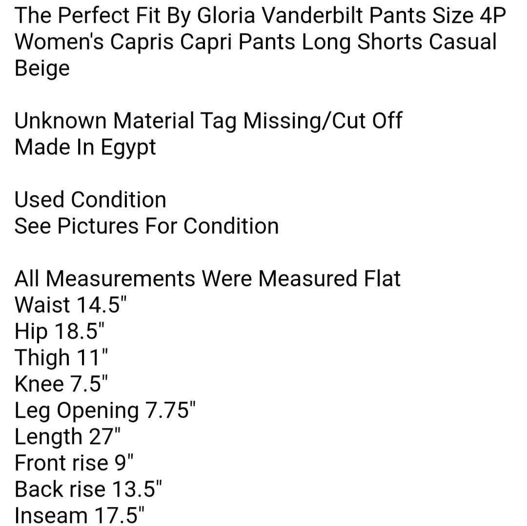 The Perfect Fit By Gloria Vanderbilt Pants Size 4P Women's Capris Capri Pants Long Shorts Casual Beige  - Image 6