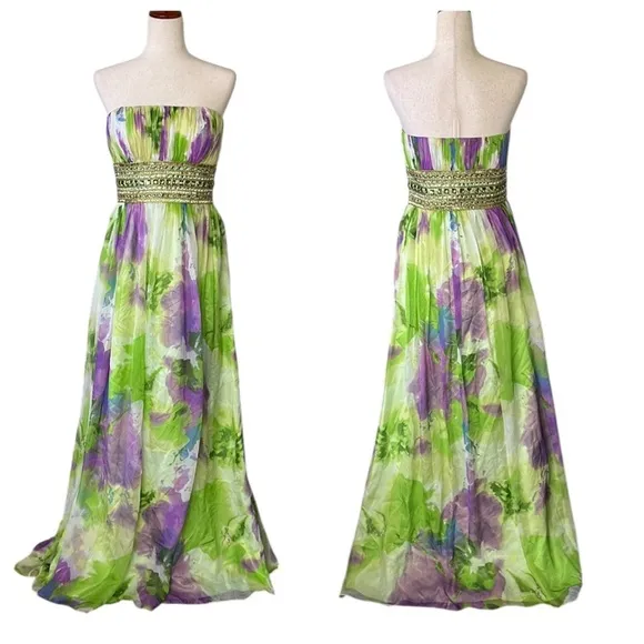 Camille La Vie Silk Watercolor Strapless Maxi Dress - Image 2