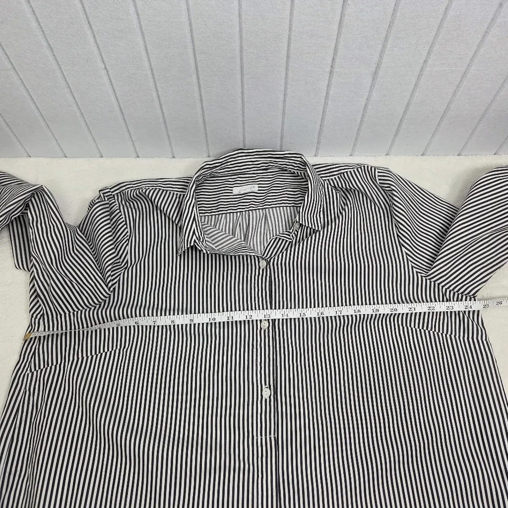 J. Jill Black and White Striped Shirt Career Top Blouse Button Up Collared XL - Image 5