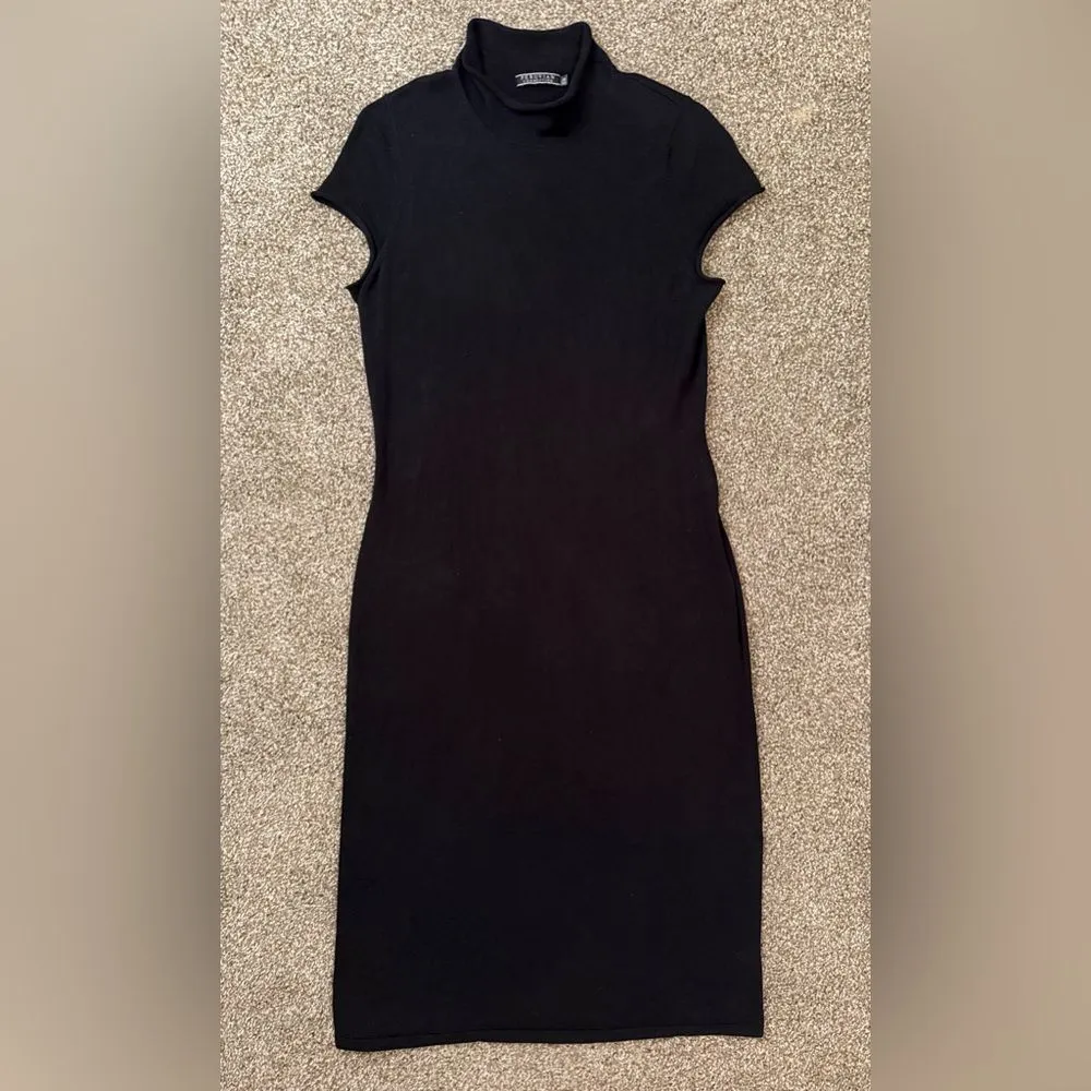 PERUVIAN CONNECTION Black Knit Mock Neck Short Sleeve Sweater Maxi Dress M - Image 2