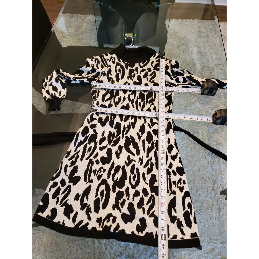 Who What Wear Sweater Dress Women's Medium White Black Animal Print Belted - Image 7