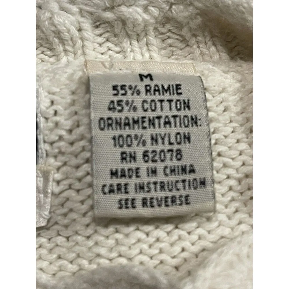 Vintage 90s Dana Scott Sweater Flowers& Roses Patchwork Cream & Pink Size M D204 Size M - Image 4