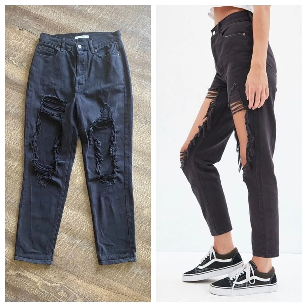 Ultra High Rise Jeans Destroyed Black Slim Button Fly - Image 3