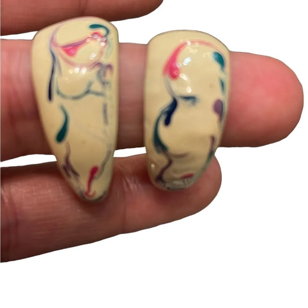 80’s New Wave Epoxy Costume Jewelry Pierced Lot 3 Pairs Authentic - Image 6