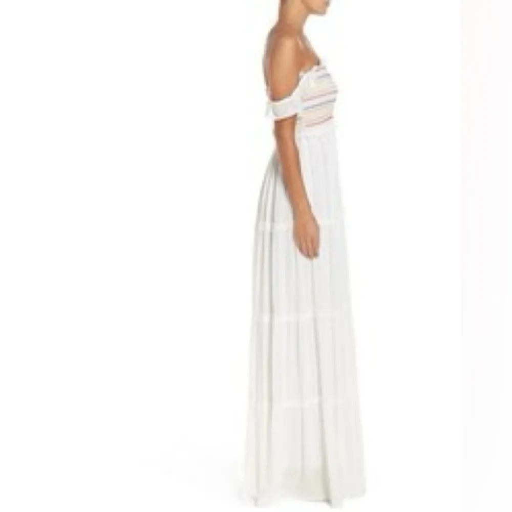 NWT Tory Burch Smocked Rainbow White Maxi Dress sz XS - Image 5