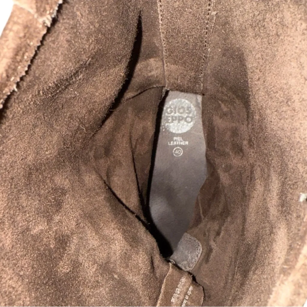 Gioseppo Used Chocolate Brown Stacked Heel Suede Boot with Buckle Fall Classic Size 9 - Image 2