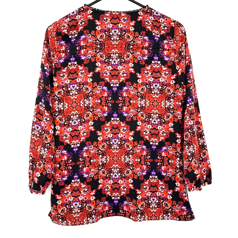 J. Crew size XS lace lined long sleeve floral print blouse red purple pink white - Image 2