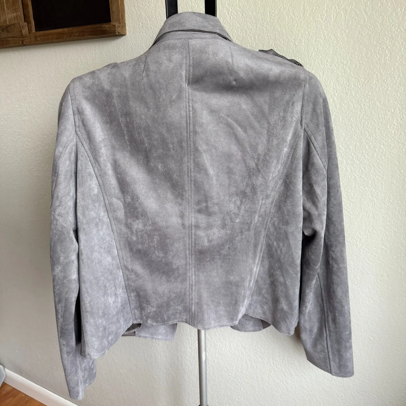Kut From The Kloth Faux Suede Jaycee Draped Moto Jacket Grey Long Sleeve XL - Image 2