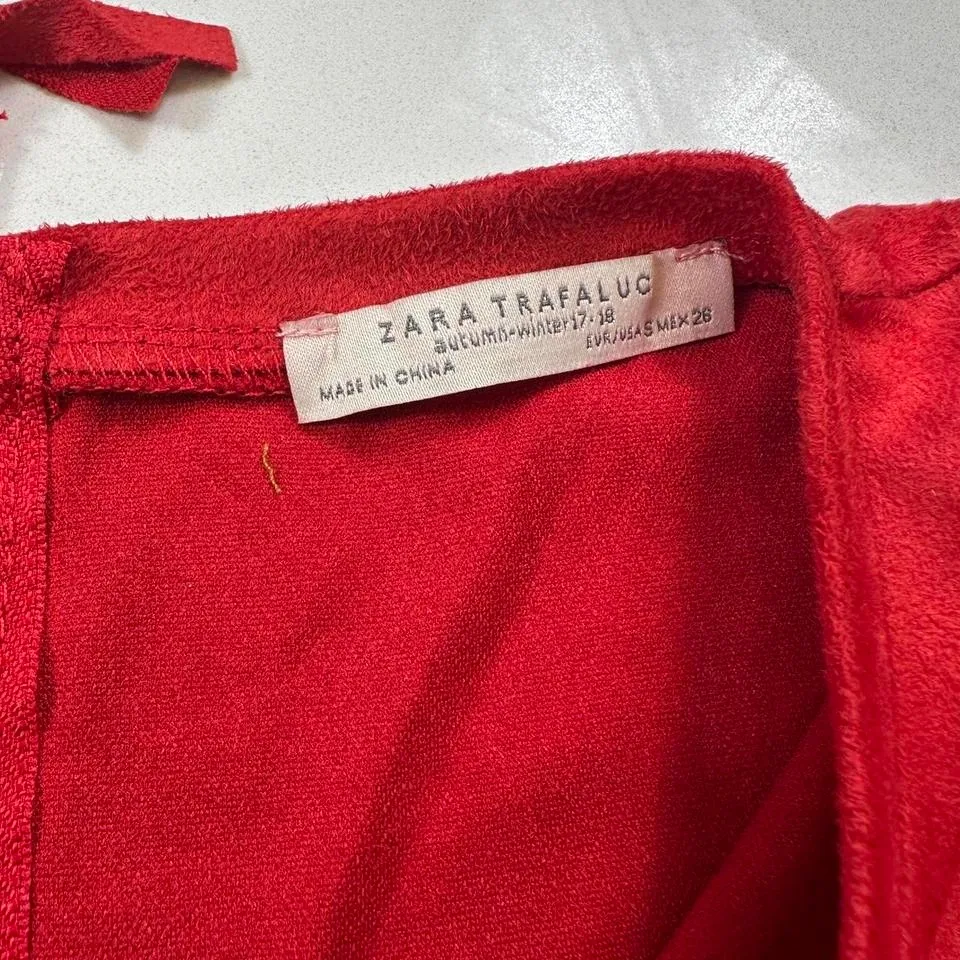 NWOT Zara T Shirt Mini Dress S Womens Red Faux Suede Back Zipper Short Sleeve - Image 3