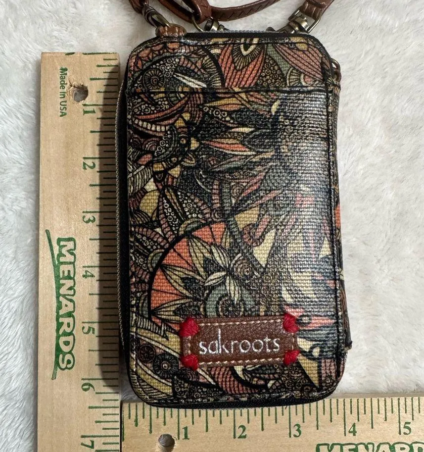 SakRoots Wallet Zip Around Coated Canvas Crossbody Phone Credit Card Wristlet - Image 3