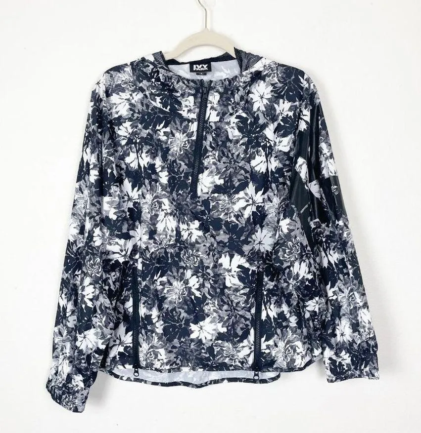 Ivy Park Womans S Black and White Floral Long Sleeve Hooded Windbreaker Pullover - Image 2