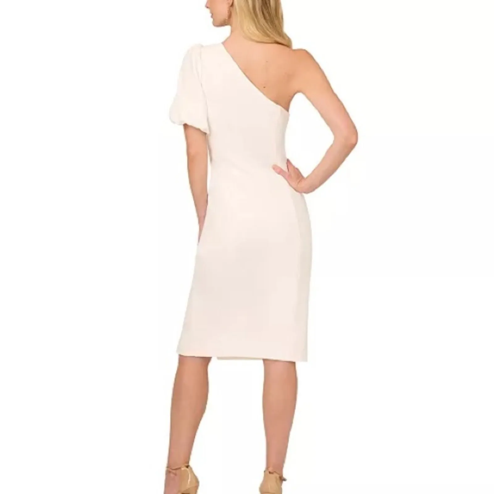 Adrianna Papell Women's One-Shoulder Scuba Sheath Dress Ivory Sz 4 - Image 5