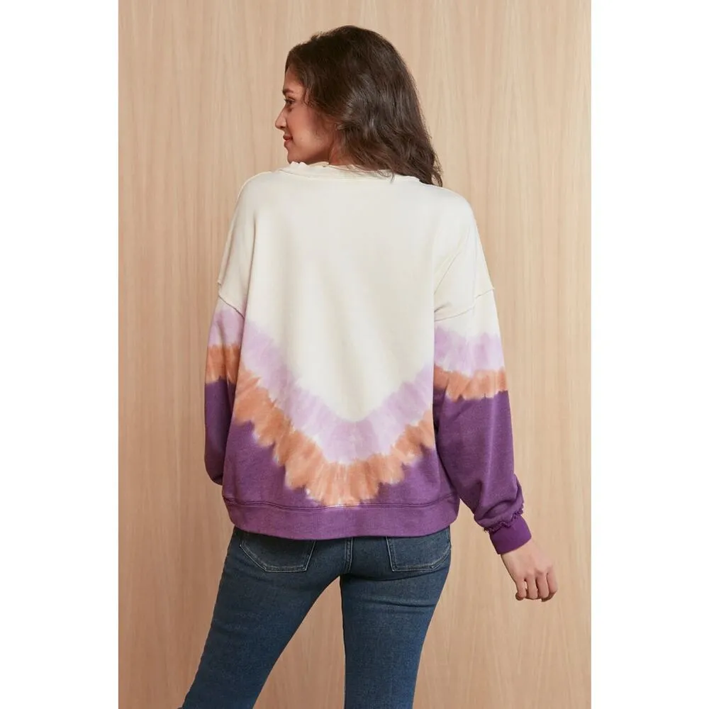 Free People Cream and Purple Ombre Metti Oversized Crew Sweatshirt Size XS - Image 11