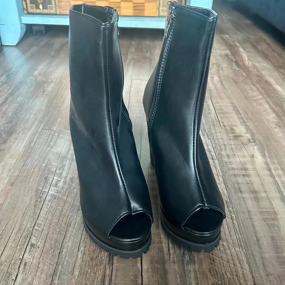 Heeled Peep Toe Booties Black Size 6.5 - Image 2