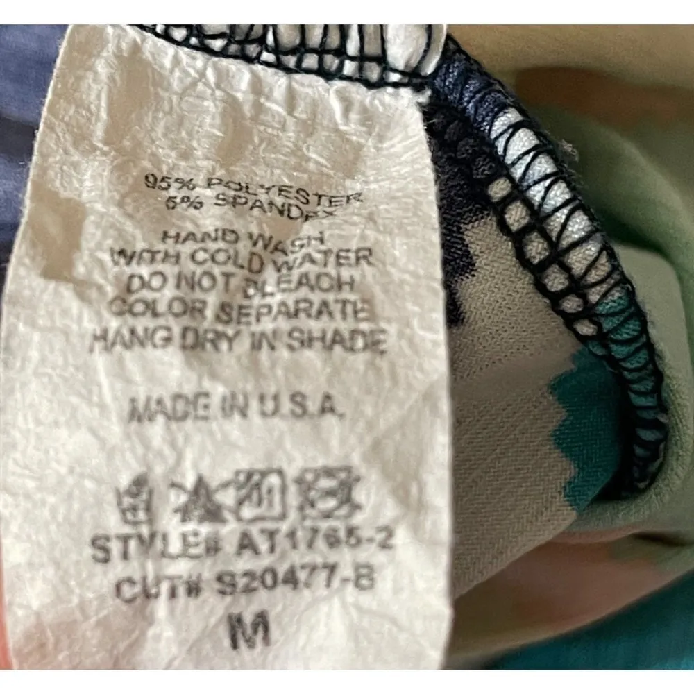 Auditions Chevron Tunic Crochet Pocket Long Sleeve Crewneck Teal Peach Cream M - Image 6