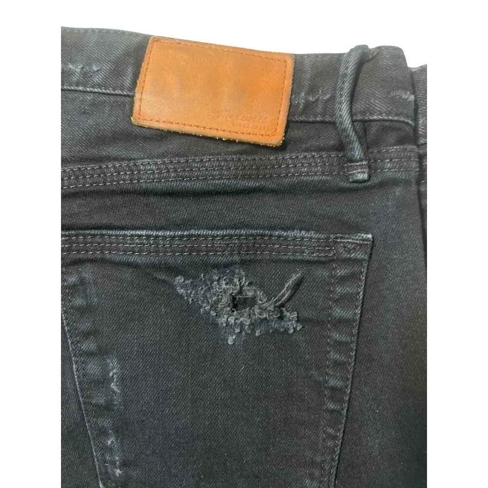 Madewell Black Skinny Low Distressed Jeans Denim Holes Button Zipper Size 25 - Image 5
