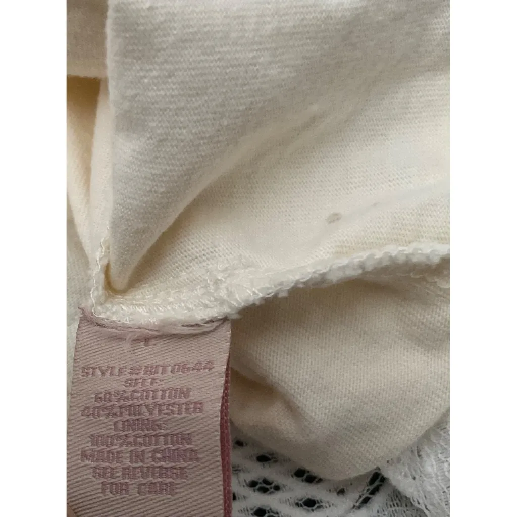 Anthropologie champagne & strawberry lace opacity tee top off white L bust36in Size 6 - Image 4