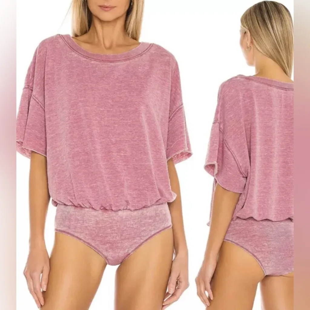 Free People Cozy Girl Bodysuit Winding Road Pink Intimately Slouch Oversize M-XL - Image 2