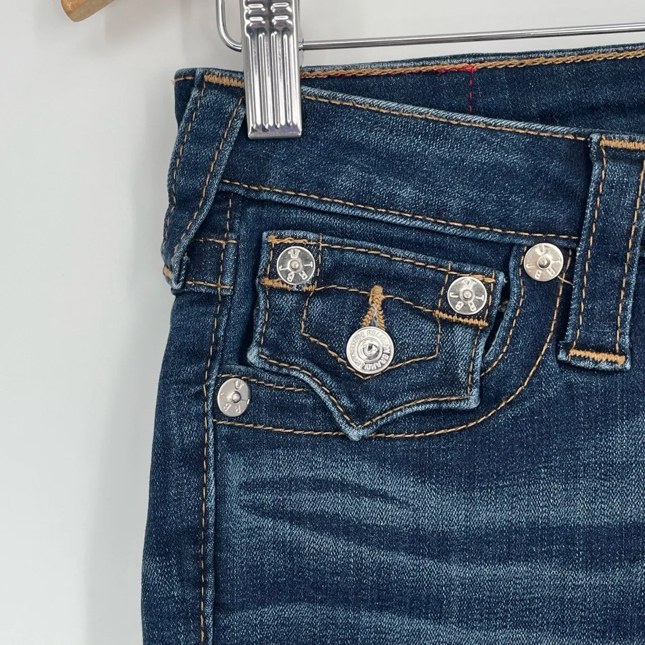 True Religion Womens Dark‎ Wash Frayed Hem Denim Cutoff Retro Shorts Size 25 - Image 10