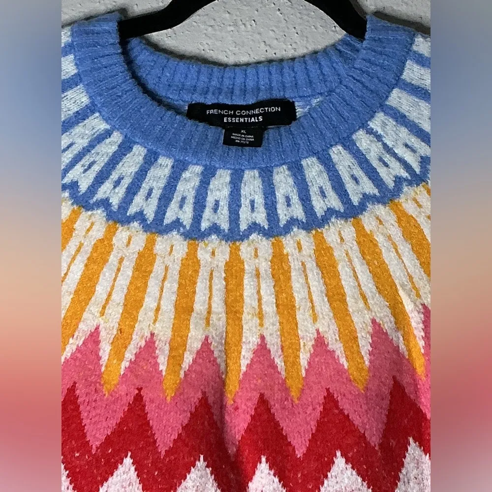 Nordic Pattern Crew Neck Sweater in Blue and Yellow Size XL - Image 4