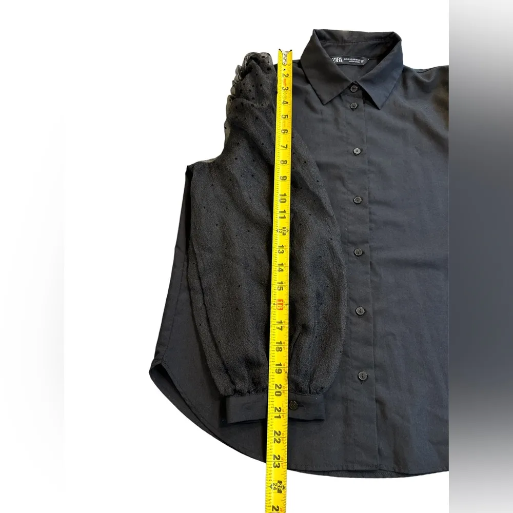 Black Organza Sleeve Collard Shirt Long Puff Sleeves / Size XS - Image 2