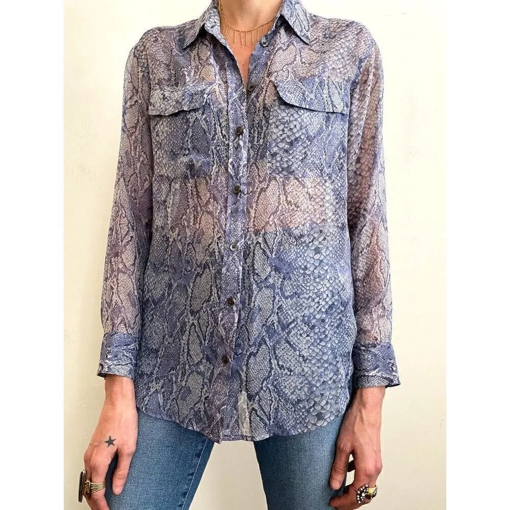 Equipment Femme 100% Silk Signature Slim Fit Button-Up Snake Print Shirt - Image 2