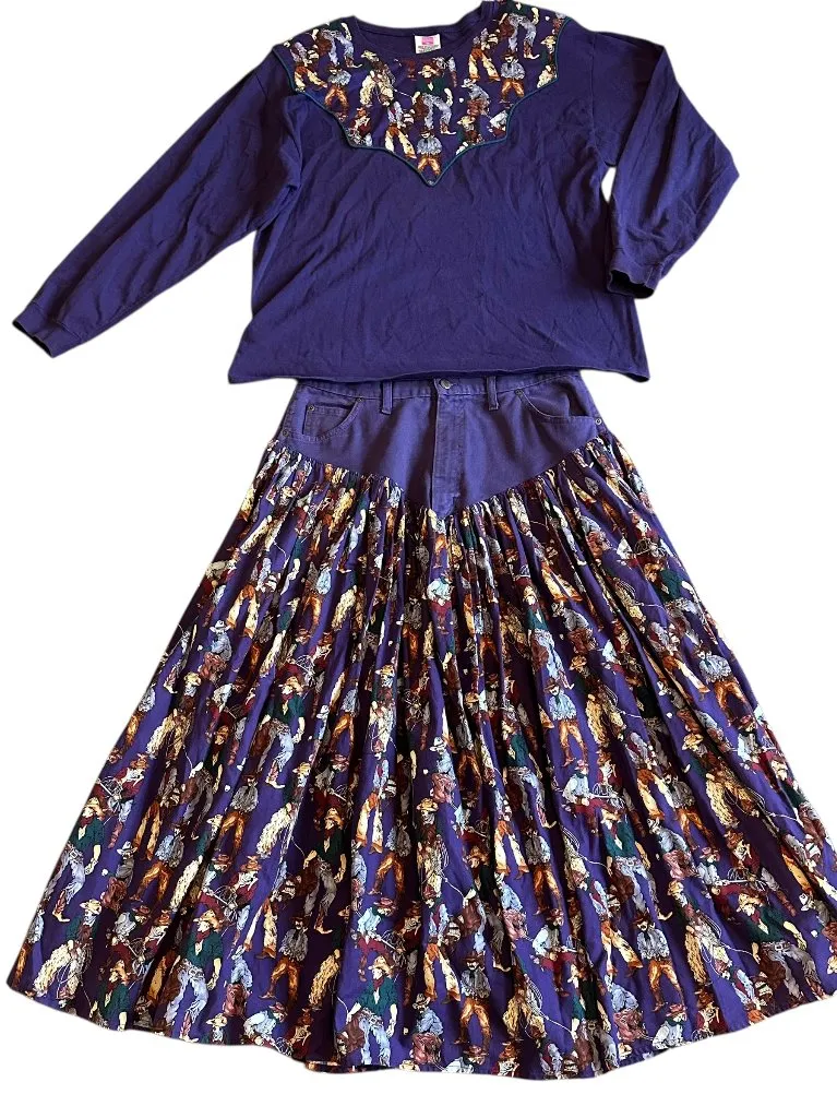 Hanes Her Way Retro Two Piece Western Skirt Set Long Sleeve Shirt Size XL 17/18 - Image 2