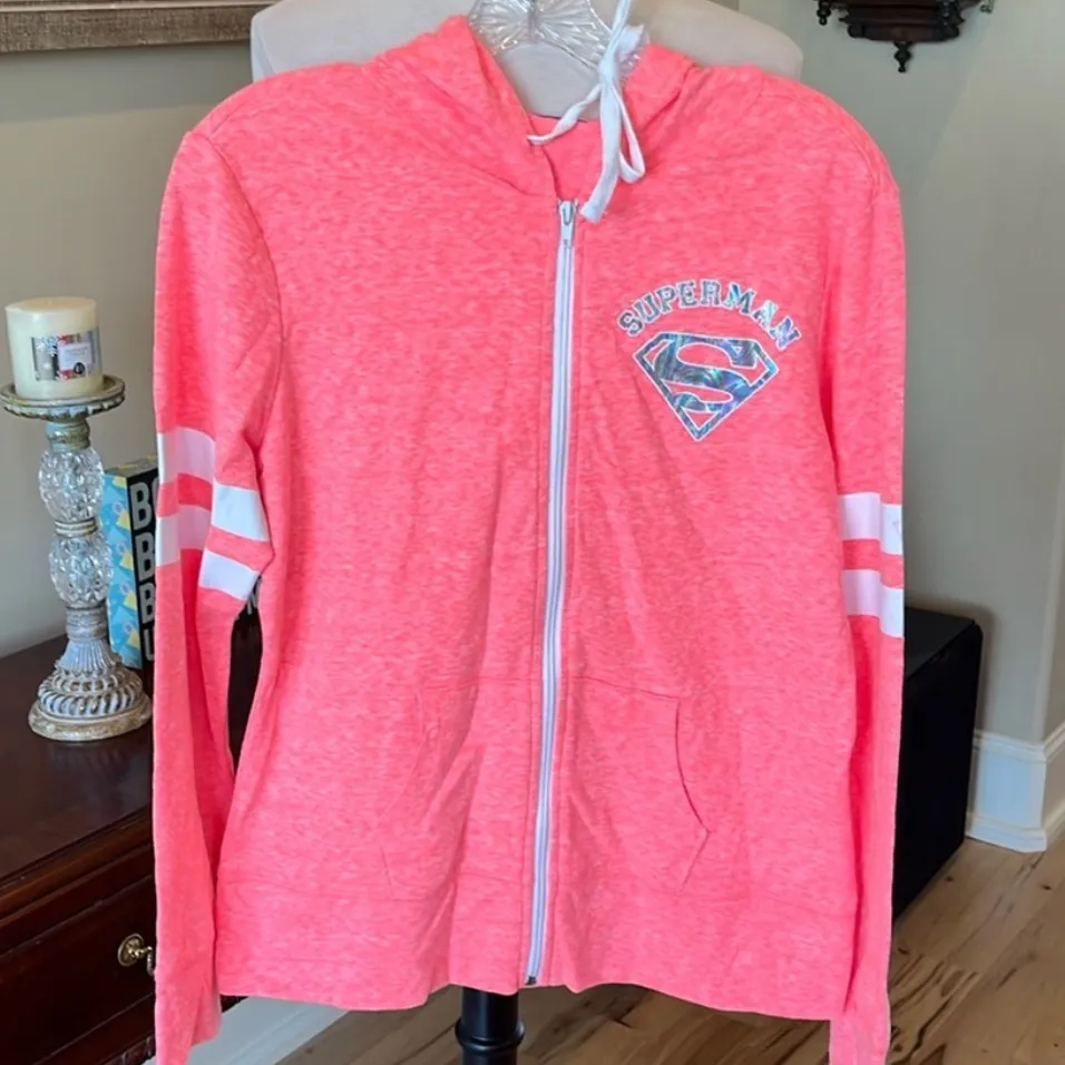 Superman Jacket Bright Coral Comfy Hooded Zip New - Image 4
