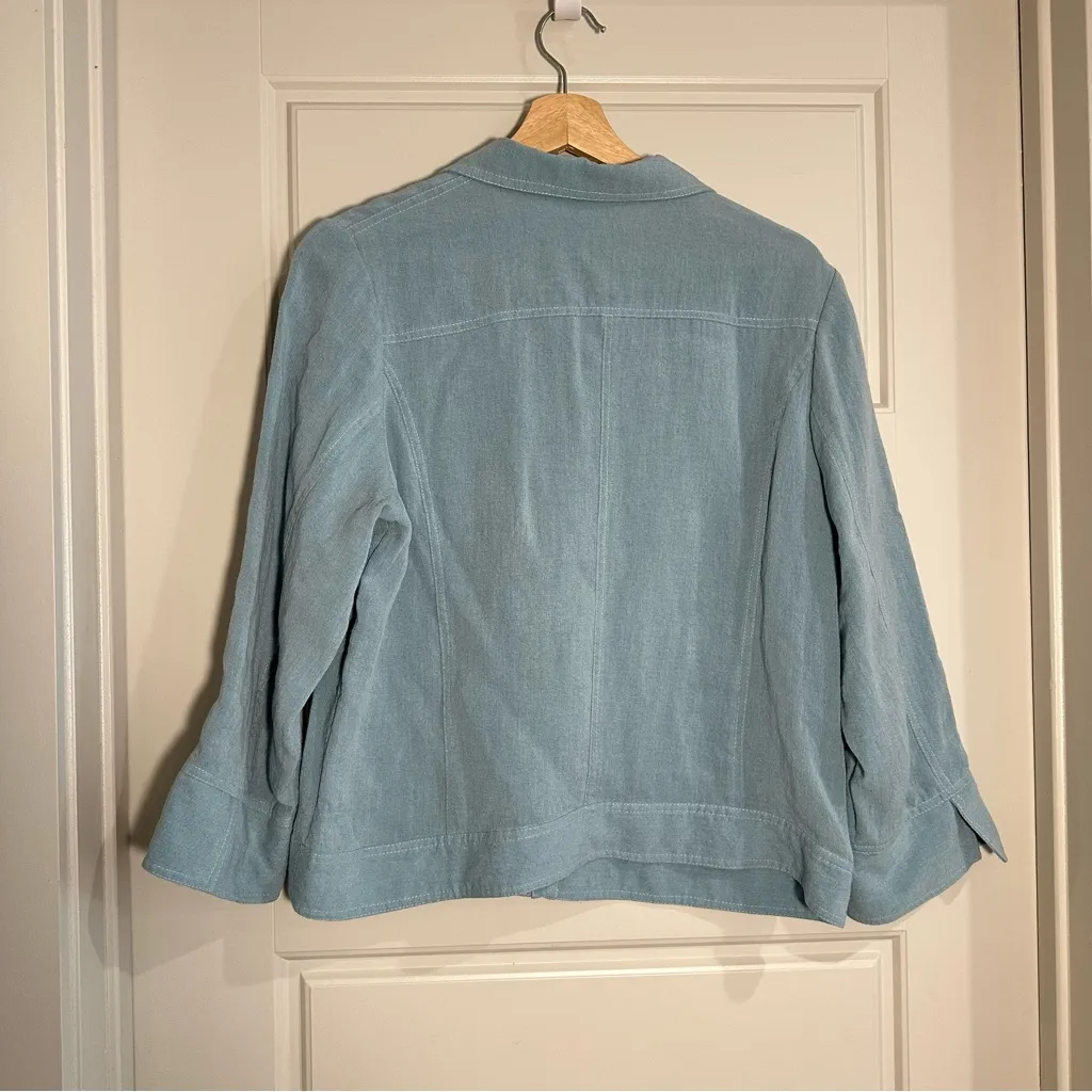 Fridaze‎ Linen Jacket and Pants Set Size Medium Blue - Image 3