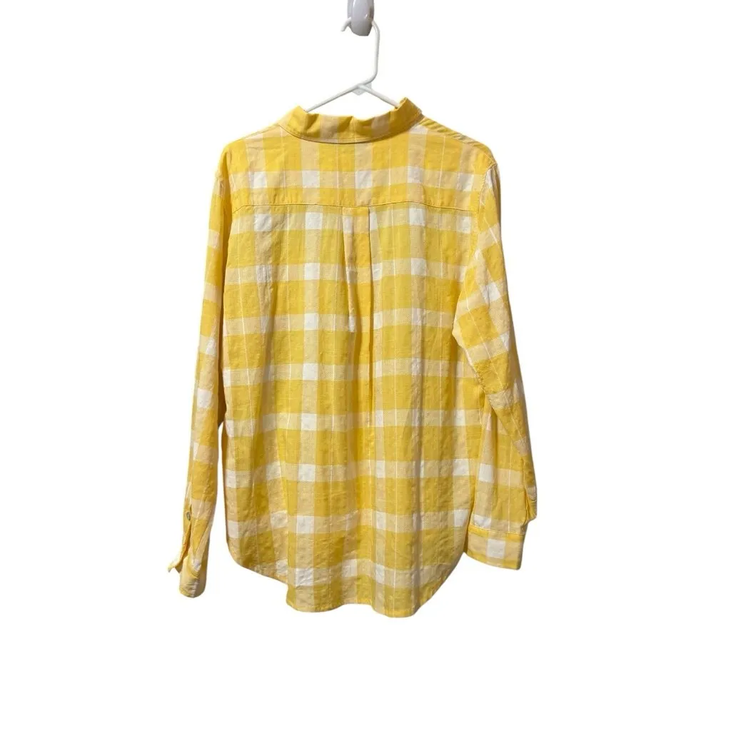 Lior Paris Women Top L Yellow Check Button Up Preppy Coastal‎ Beach Lightweight Size L - Image 2