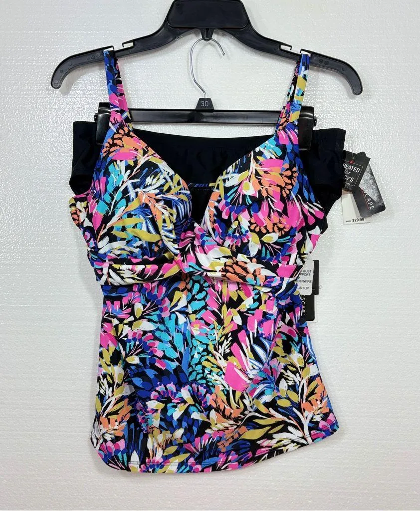 ISLAND ESCAPE NWT Printed twist front tankini top swim bottoms set 12 M L Size M - Image 3