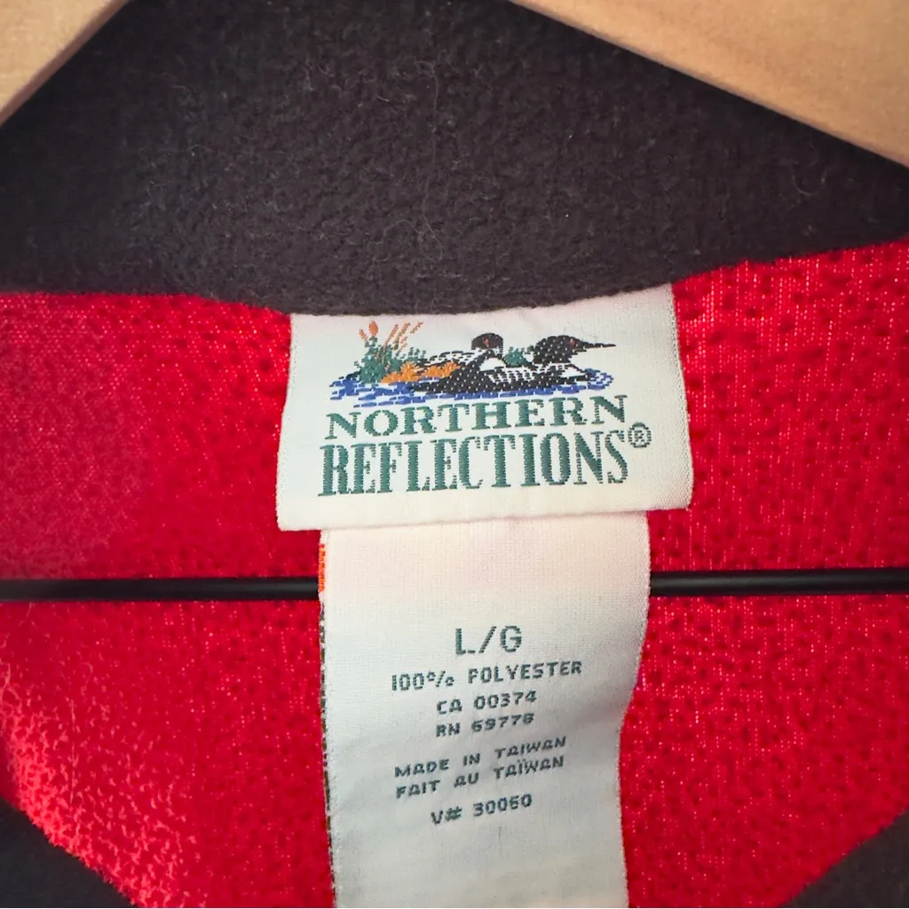 Vintage Northern Reflections 90s Red Fleece Vest Fill Zip Sleeveless Winter L - Image 6