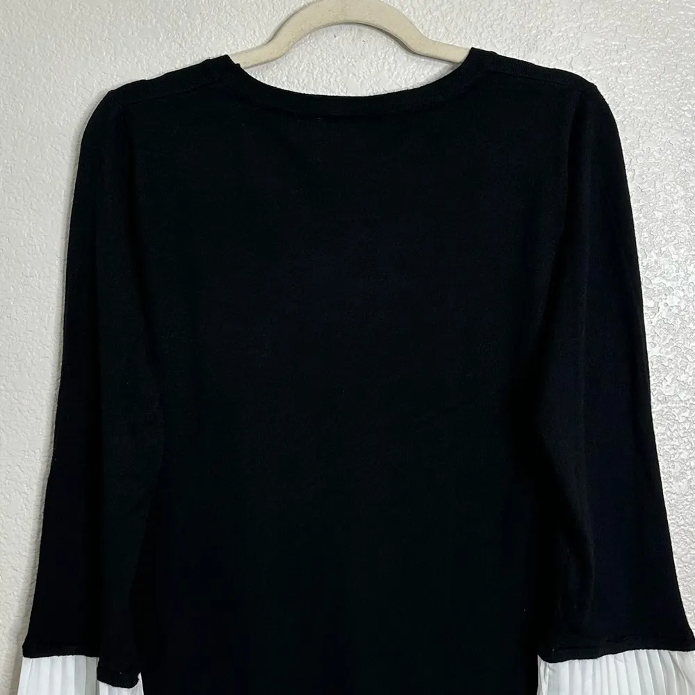 Vila Milano Wool Blend Black Knit Pleated Chiffon Cuffs Sweater, Sz Large - Image 7