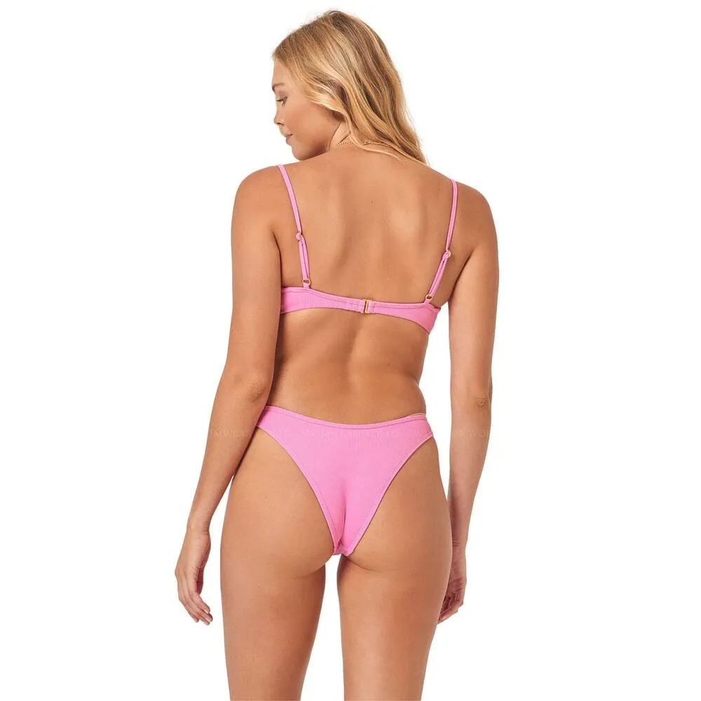 L*Space Helena Guava Pink V-Wire Triangle Bikini Swimsuit Top Size Large - Image 2