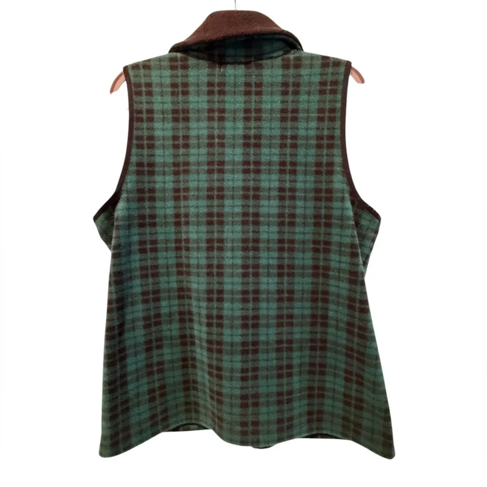Chaps Full Zip Fleece Vest Side Pockets Green & Black Plaid Petite Large - Image 7
