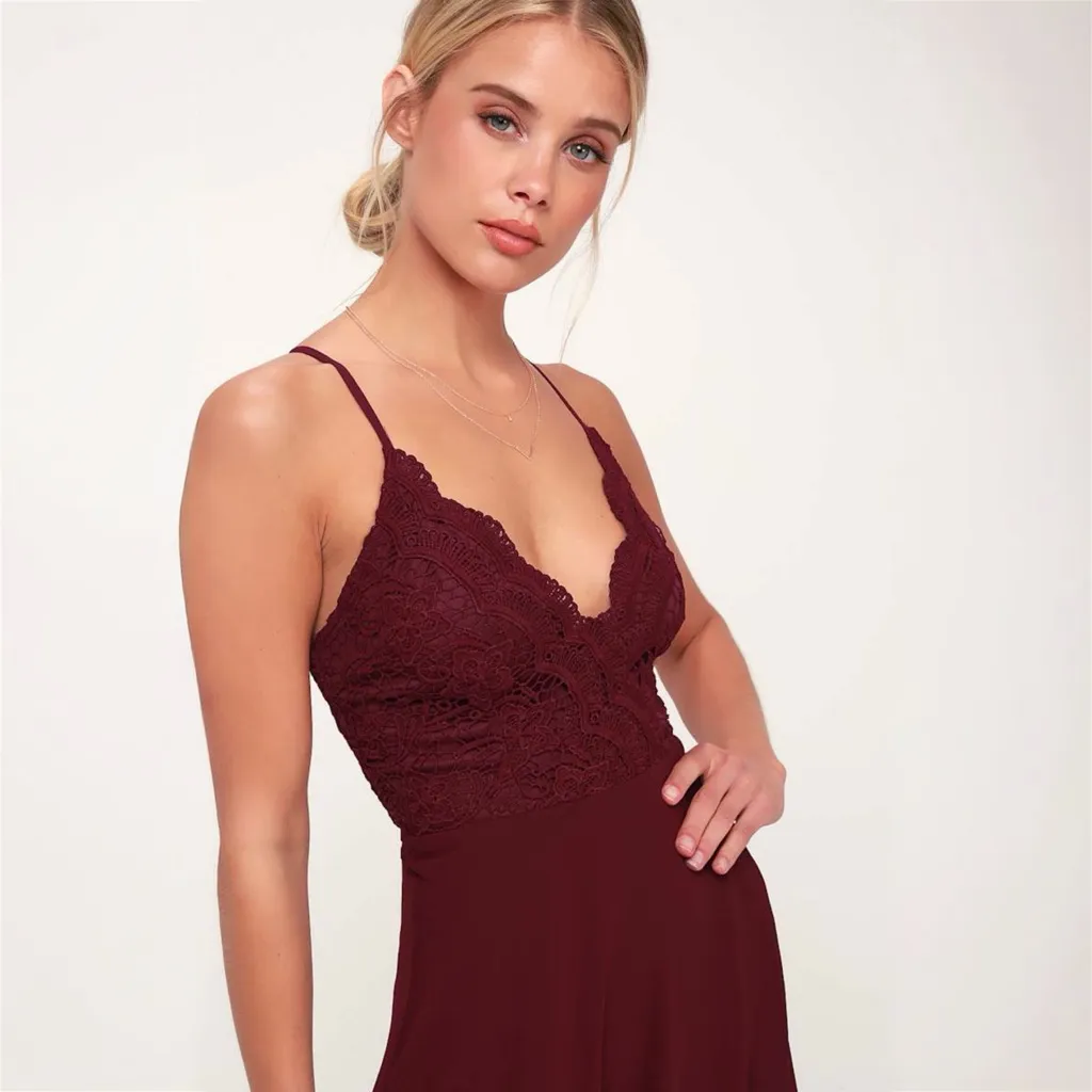 Lulus Madalyn Burgundy Lace Maxi Dress Size S Semi Formal Gown - Image 4
