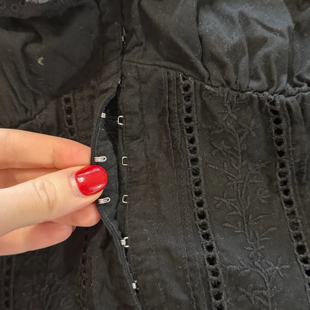 Rouje Black Organic Cotton Wendy Corset Embroidered Blouse Sz 36 - Image 4