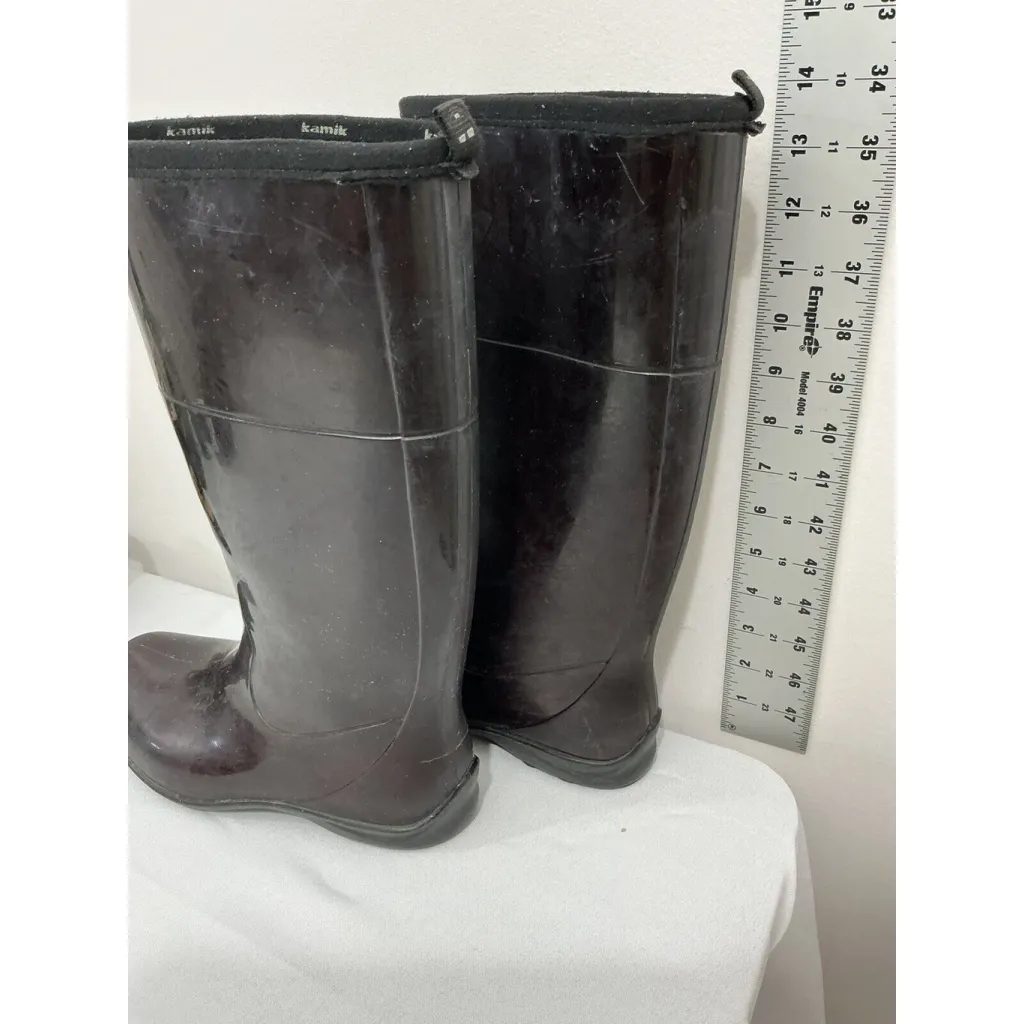 Womans Kamik Size 8 Brown Rubber Tall Rain Boots - Image 4