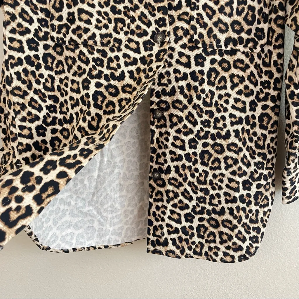 H&M Leopard Print Oversized Cotton Twill Shacket Size Small - Image 7
