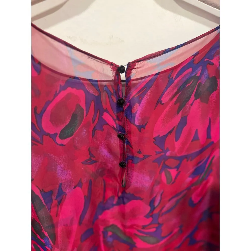 Women’s 80’s Vintage Sheer Beaded Sequin Blouse XL Pink - Image 8