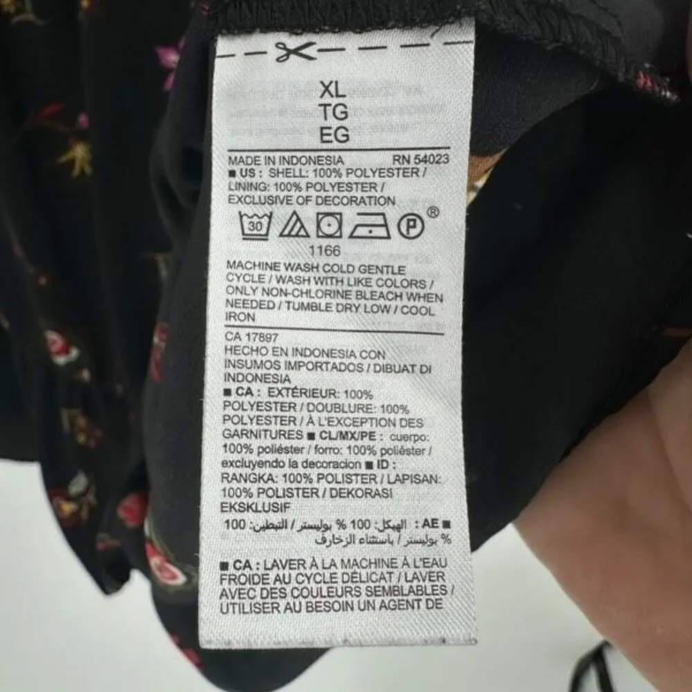 Old Navy Womens Floral Long Sleeve Velvet Trim Peasant Swing Dress Black Size XL - Image 6