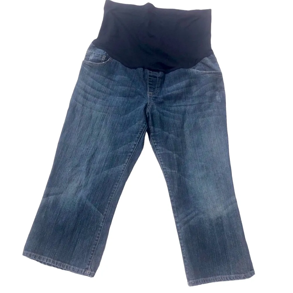 Liz Lange Maternity Denim Cropped Blue Jeans Full Belly Stretch Band Womens 14 - Image 8