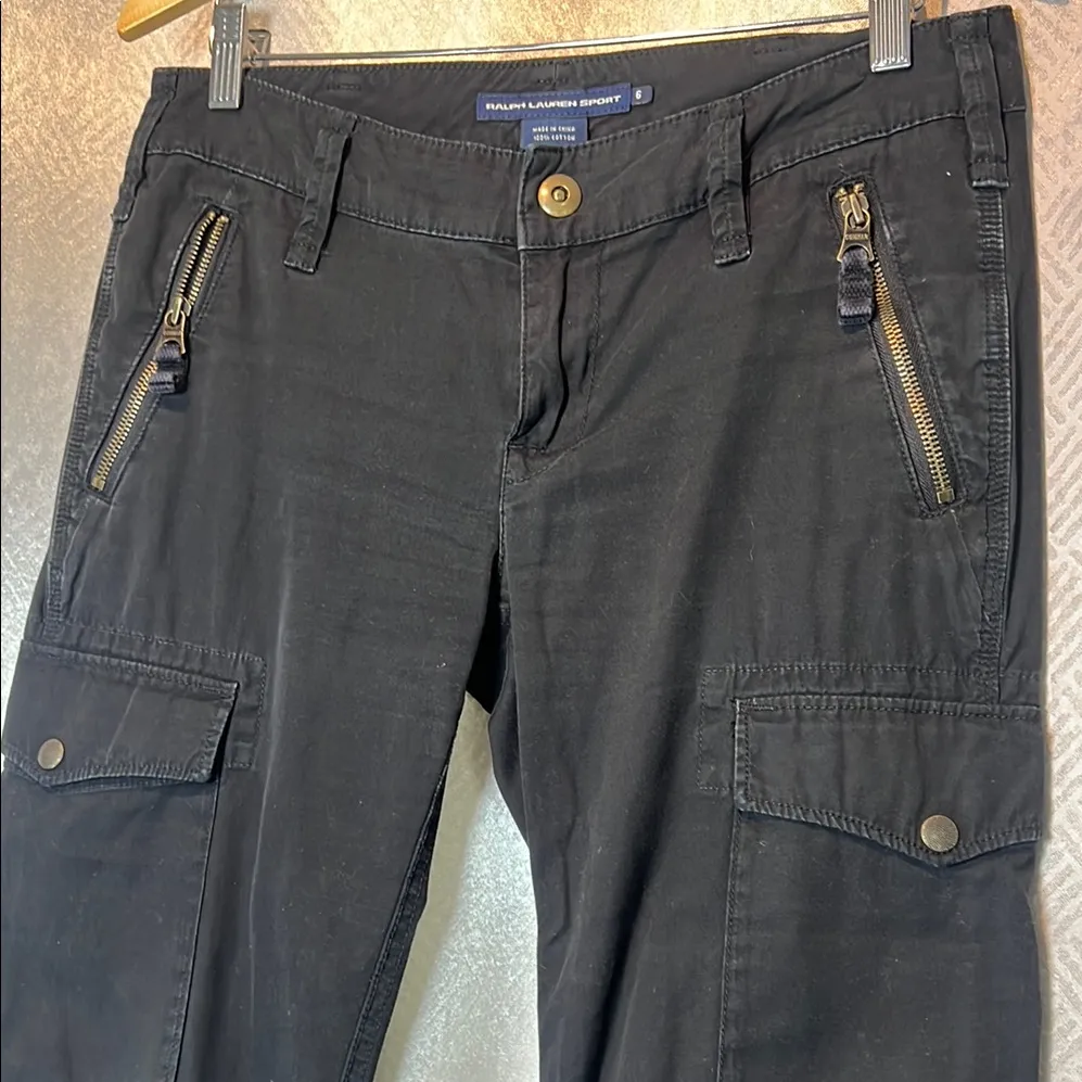 Ralph Lauren Sport Black Cotton Cargo Pants Size 6 Utility Zippers - Image 3