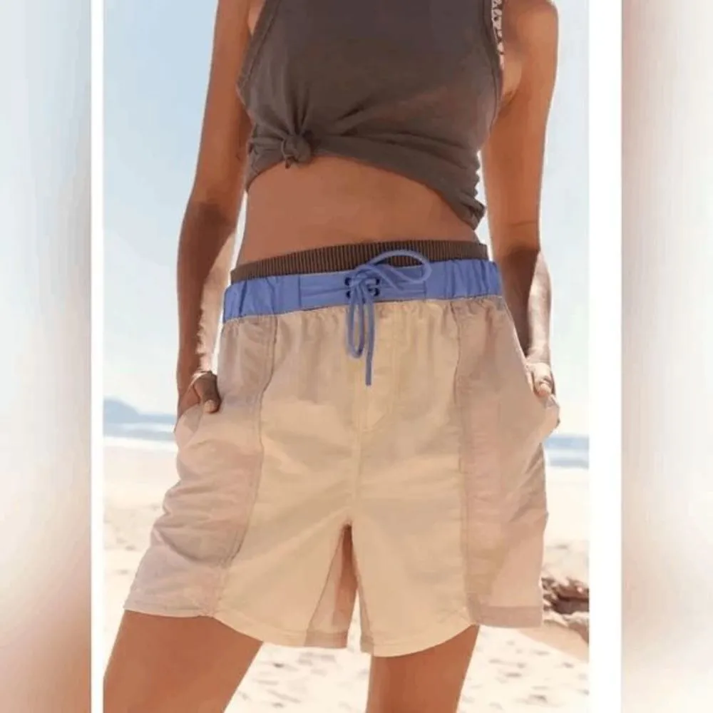 Free People Movement Sun Daze Colorblock Beige Blue Board Shorts XS NWOT - Image 4
