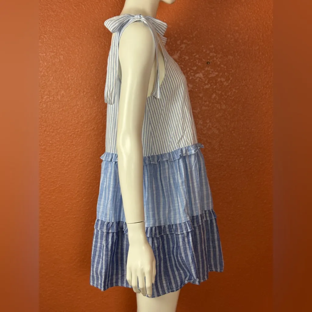 Blu Pepper Womens Tiered Tunic Tank Top Sz M Blue Stripe Lined Tie Straps Cotton - Image 3