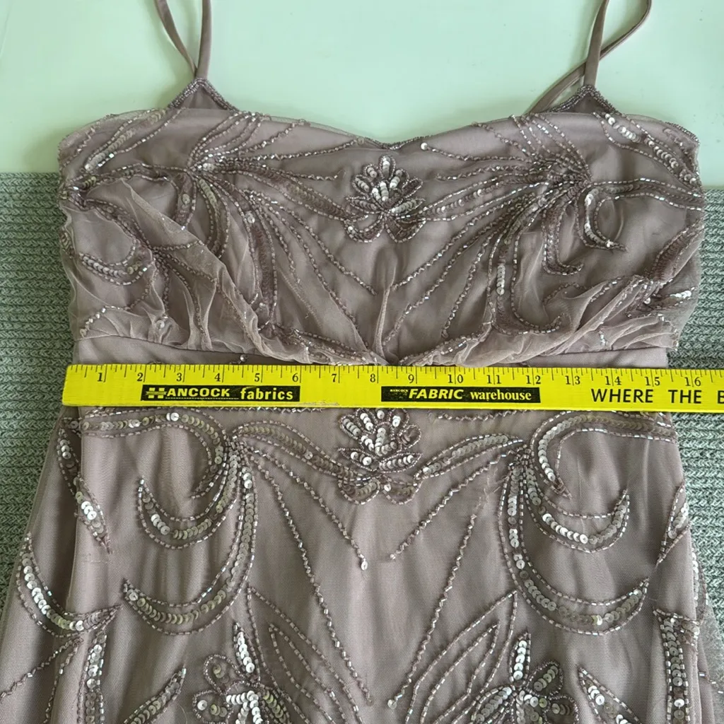 Adrianna Papell Dusted Petal Beaded Blouson Spaghetti Strap Gown Dress 10 Petite - Image 10