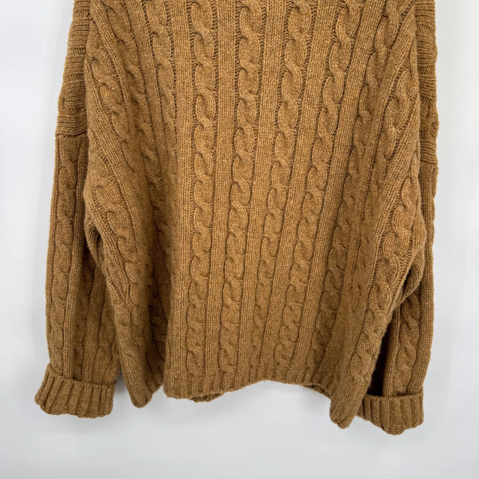 Abercrombie & Fitch Cable Knit Turtleneck Sweater Womens XL Oversized Cozy Brown - Image 7