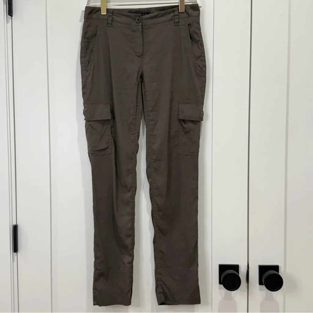 Theory Baja Crunch Cargo Pants Size 0 Brown Linen Minimal Grunge Y2K Utility - Image 2