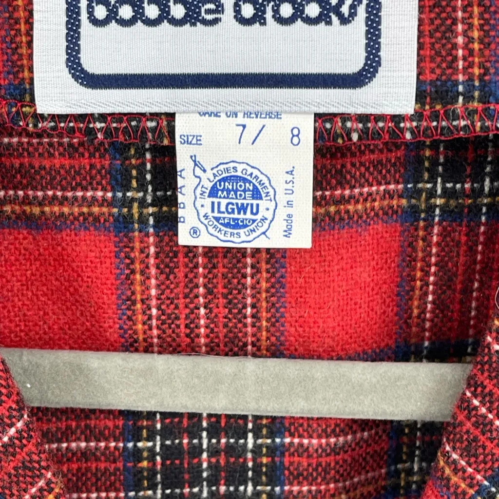 Vintage Bobbie Brooks Union Made Skirt Set Red‎ Plaid Size 7/8 Wool Blend Red - Image 7